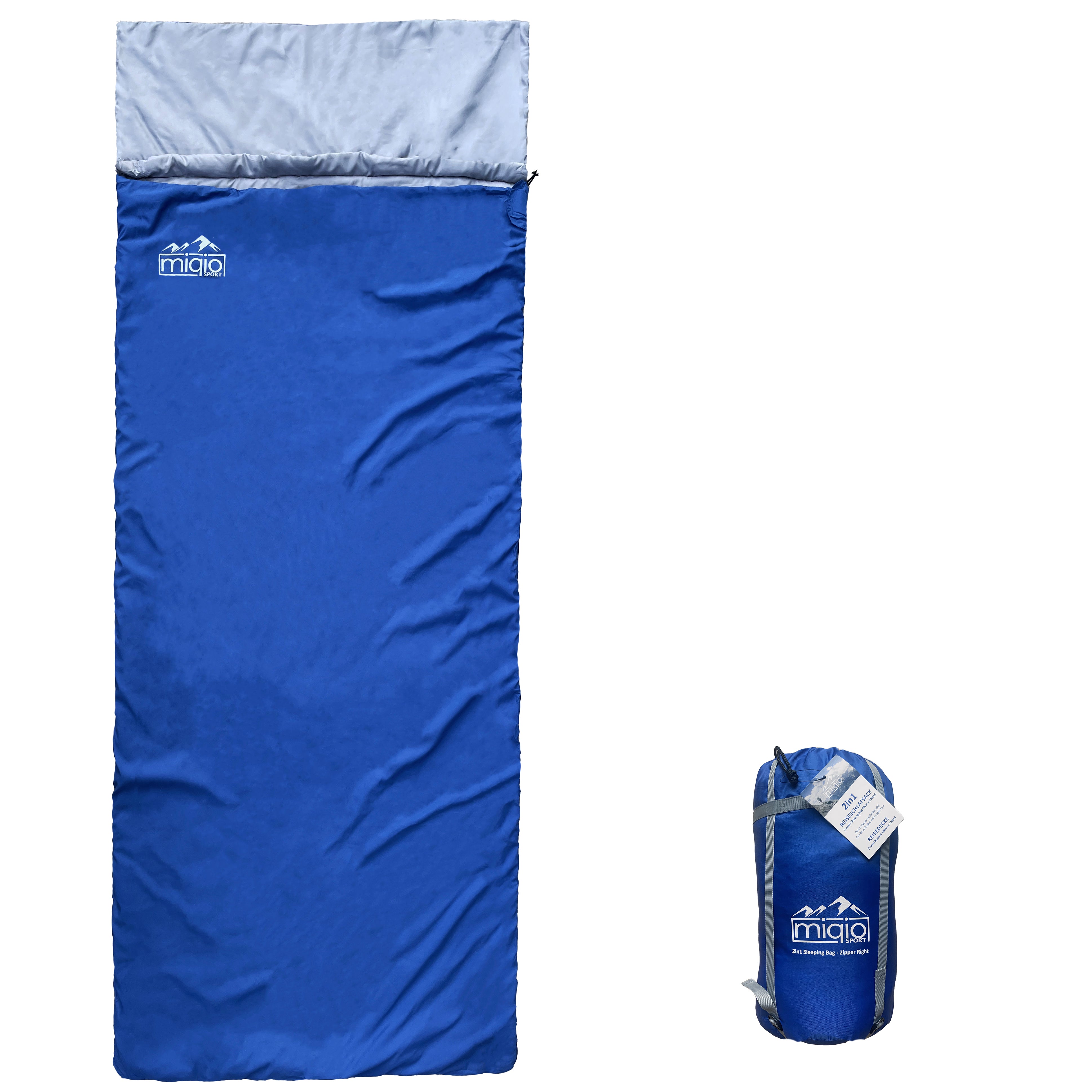 reise schlafsack MIQIO® 2in1 Großer XL Sommer Schlafsack mit abtrennbarer Kissenhülle
