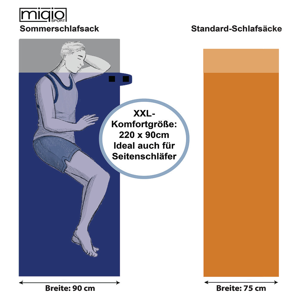 MIQIO® 2in1 Großer XL Sommer Schlafsack mit abtrennbarer Kissenhülle