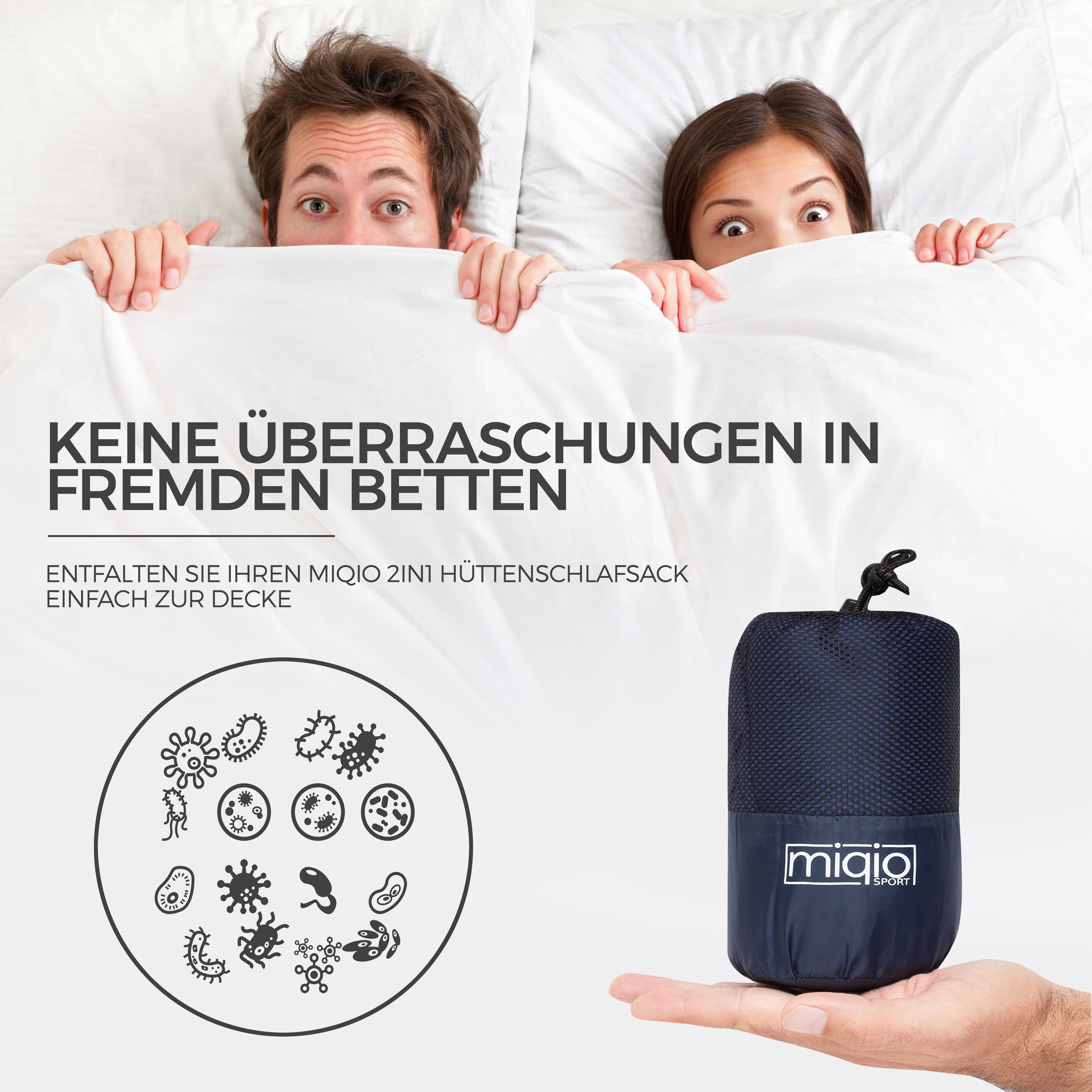 MIQIO 2in1 Hüttenschlafsack aus Mikrofaser