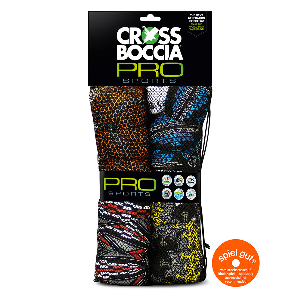 Crossboccia Family Pack Pro, 4x3 gleichfarbige Stoffsäckchen, verschiedene Designs, 8cm mit Granulat gefüllt, Set für 4 Spieler, inkl. Zielkugel, in Crossboccia Family Pack Pro, 4x3 gleichfarbige Stoffsäckchen, verschiedene Designs, 8cm mit Granulat gefüllt, Set für 4 Spieler, inkl. Zielkugel, in