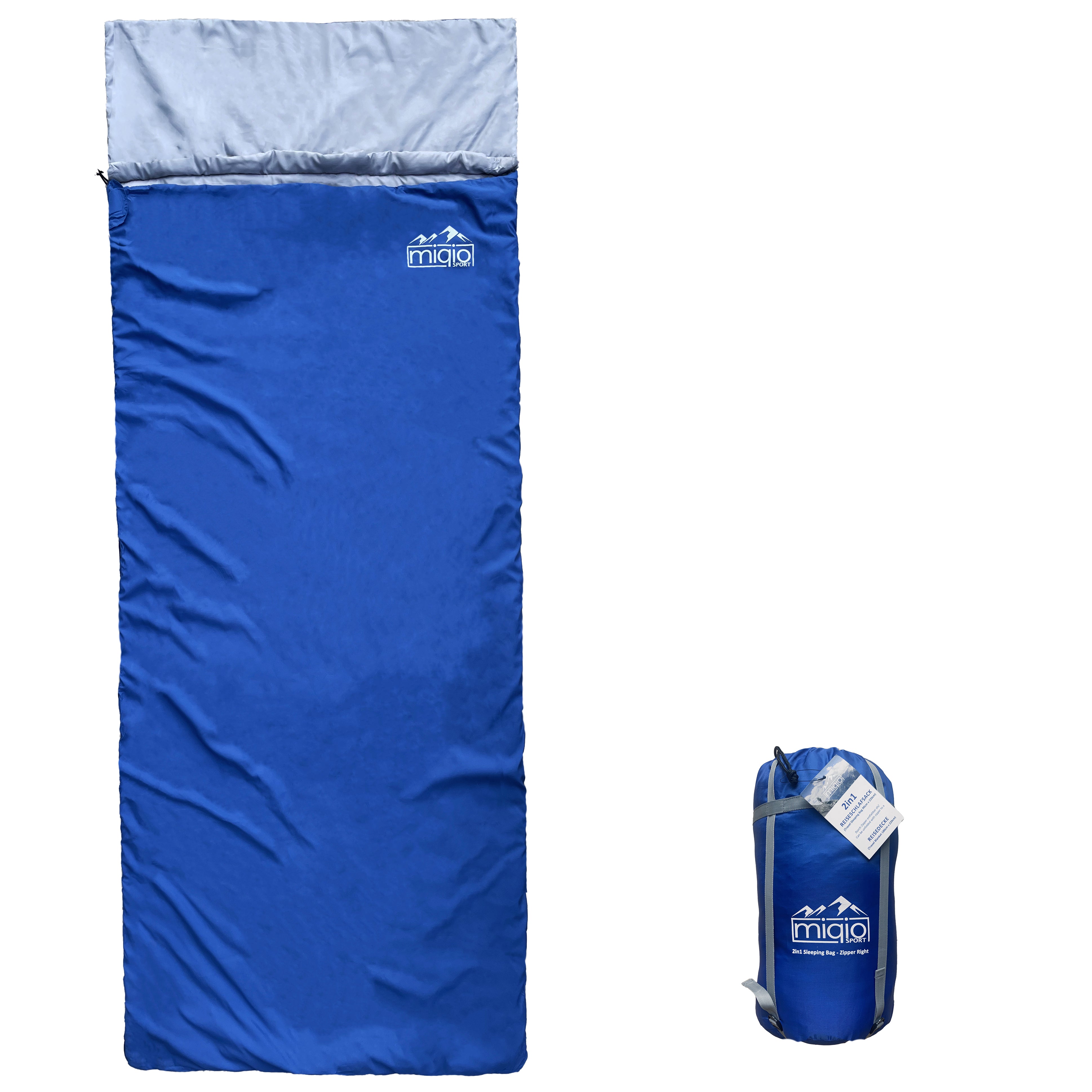MIQIO® 2in1 Großer XL Sommer Schlafsack mit abtrennbarer Kissenhülle